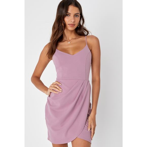 Lulus Forever Your Girl Tulip Hem Sleeveless Bodycon Mini Dress Mauve Pink M NWT - Picture 12 of 12